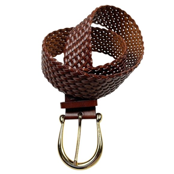 MICHAEL Michael Kors Accessories - MICHAEL Michael Kors Bonded Leather Woven Belt Size Medium Brown Goldtone Buckle